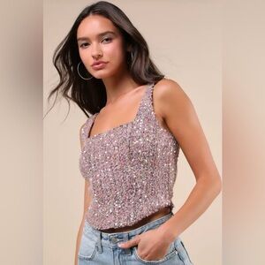 Vibrant Pink Sequin Crop Top with Shimmering Details